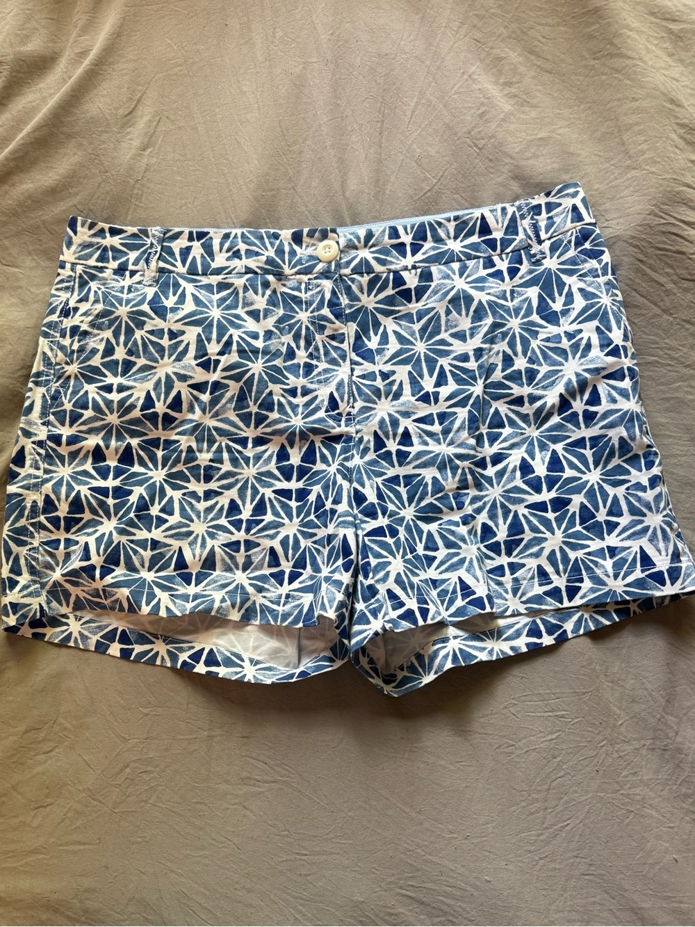 crown & ivy Blue and White Geometric Print Jean Shorts